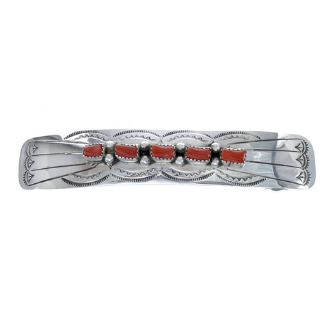 Navajo Sterling Silver Coral Hair Barrette JX125832